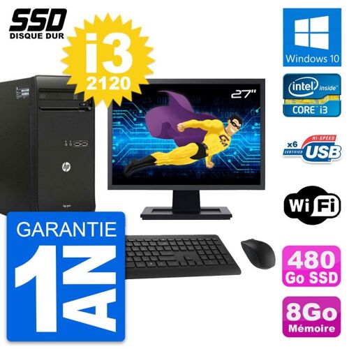 PC Tour HP Pro 3400 MT Ecran 27" Core i3-2120 RAM 8Go SSD 480Go Windows 10 Wifi