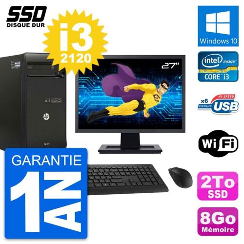 PC Tour HP Pro 3400 MT Ecran 27" Intel i3-2120 RAM 8Go SSD 2To Windows 10 Wifi
