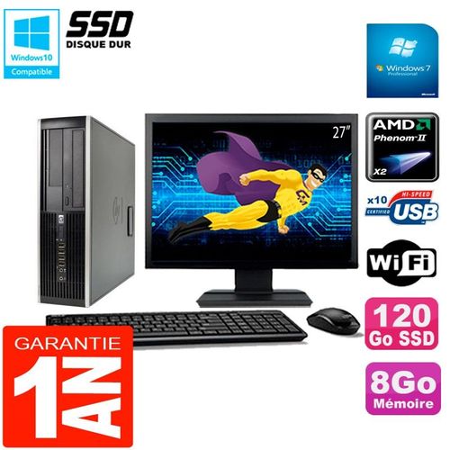 PC HP Compaq 6005 Pro SFF Ecran 27" AMD Phenom II RAM 8Go 120 Go SSD Wifi W7