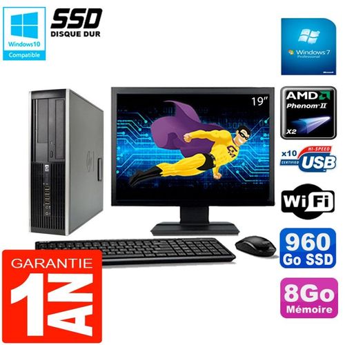 PC HP Compaq 6005 Pro SFF Ecran 19" AMD Phenom II RAM 8Go 960 Go SSD Wifi W7