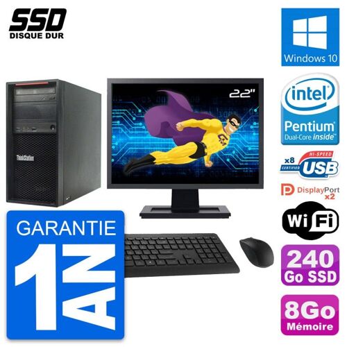 PC Tour Lenovo P300 Ecran 22" Intel G3220 RAM 8Go SSD 240Go Windows 10 Wifi