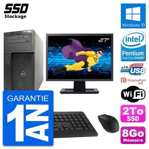 PC Tour Dell T1650 MT Ecran 27" Pentium G2020 RAM 8Go SSD 2To Windows 10 Wifi
