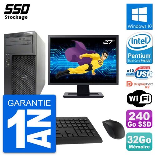 PC Tour Dell T1650 MT Ecran 27" Intel G2020 RAM 32Go SSD 240Go Windows 10 Wifi