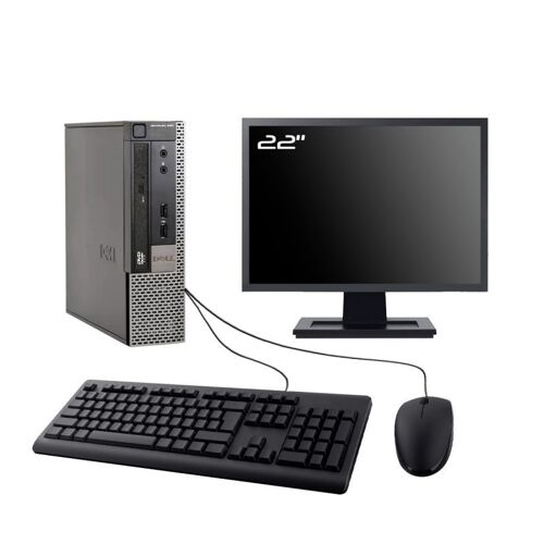 PC Dell Optiplex 990 USFF Ecran 22" Intel I3-2100 RAM 8Go SSD 2To W10 Wifi