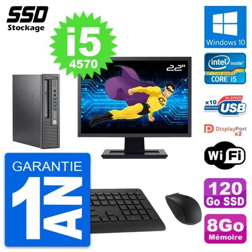 Mini PC HP 800 G1 USDT Ecran 22" Intel i5-4570 RAM 8Go SSD 120Go Windows 10 Wifi