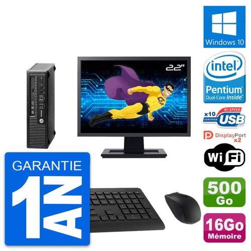 Mini PC HP 800 G1 USDT Ecran 22" G3220 RAM 16Go Disque 500Go Windows 10 Wifi