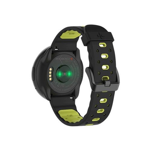 MyKronoz ZeRound2HR Premium - 45 mm - noir brossé - montre intelligente avec sangle - silicone - noir/jaune - affichage 1.22" - 256 Mo - Bluetooth - 53 g