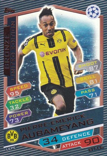 Carte Topps Match Attax - Pierre-Emerick Aubameyang - Edition Limitee - Bronze - Dortmund - Champions League 2016/2017 -