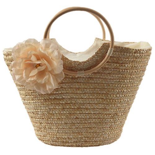 Sac à main en paille pour femmes Fleur tissée d'été Plage Messager Sac fourre-tout Panier Shopper Purse
