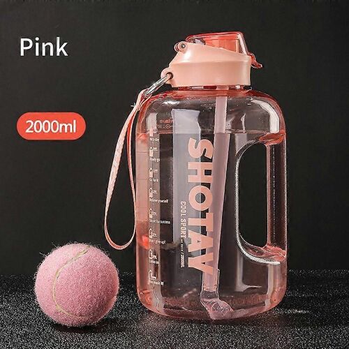 Bouteille D'eau De 2 Litres Avec Paille Grandes Bouteilles De Voyage Portables Pour L'entraînement Sport Fitness Cup Avec Échelle De Temps Fda Free