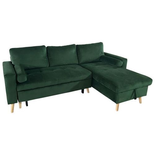 Canapé D'angle Convertible James 3 Places En Velours Vert