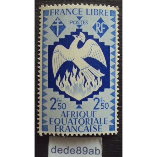 France Libre - Afrique Équatoriale Française , Série Londres. 2 Fr 50 Outremer (Phénix,Oiseau,Flamme,Croix,Lorraine)