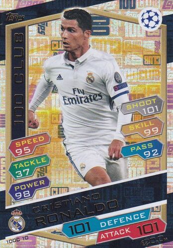 Carte Match Attax - Christiano Ronaldo - 100 Club - Tres Rare - Real Madrid - Champions League 2016/2017