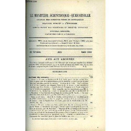 Le Moniteur Scientifique : Journal Des Sciences Pures Et Appliquées N° 498 - Travaux De M.H.J. Smith Par C. Jordan. Sur L Histoire Du Grand Prix De Mathématiques Par M. Bertrand. Sur Le Projet De Mer(...)