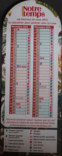 Signet Marque-Page "Notre Temps" Calendrier Nov Déc 2012