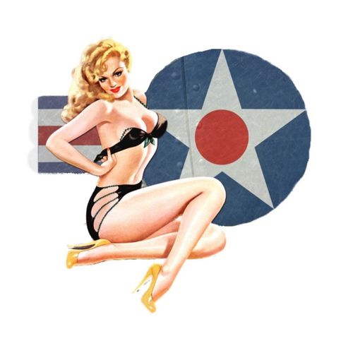 Sticker Fin Pin Up Militaire En Sous Vetement Noir 13x13cm Autocollant Rock Roll Hot Rod