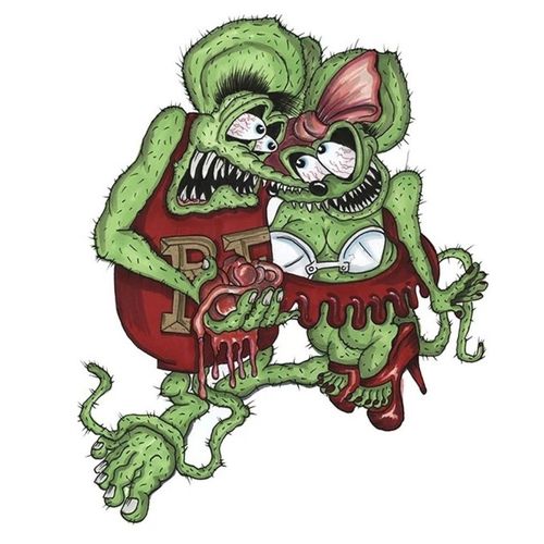 Sticker Rat Fink En Couple Et Amoureux Autocollant Kustom Kulture 13x10cm