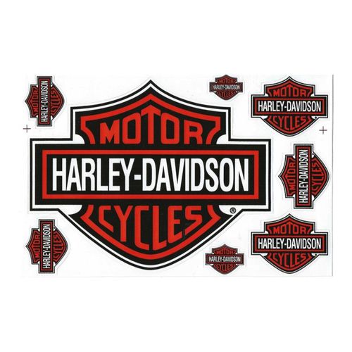 Planche De 10 Stickers Harley Logo Hd Noir Blanc Orange Autocollant