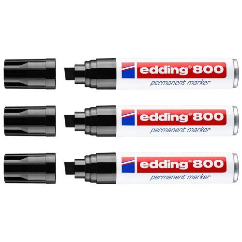 Edding Lot De 3 Marqueurs Permanent 800 Noir Pointe Biseautée Large 4-12 Mm