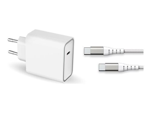 Force Power Lite - Adaptateur Secteur - Gan, Avec Câble Usb-C Renforcé - 65 Watt - Pd (24 Pin Usb-C) - Blanc