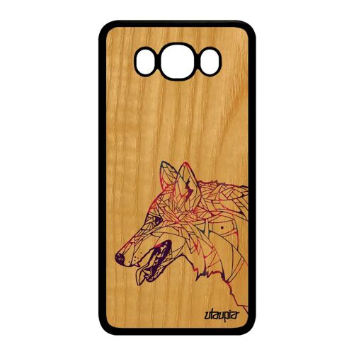 Coque en bois telephone silicone pour J7 2016 loup noir cover de Samsung Galaxy J7 2016
