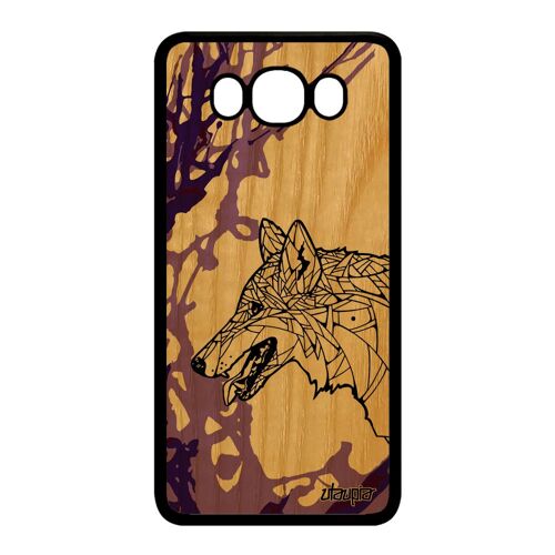 Coque Galaxy J7 2016 en bois silicone loup antichoc noir solitaire chien Samsung Galaxy J7 2016