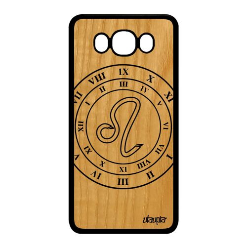 Coque pour J7 2016 en bois silicone Signe astrologique lion Noir Samsung Galaxy J7 2016