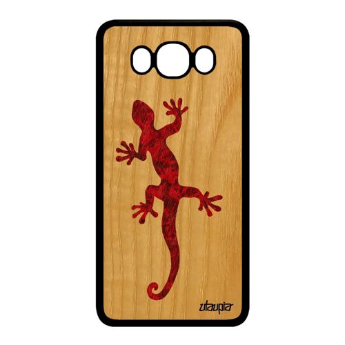 Coque en bois pour Samsung Galaxy J7 2016 silicone salamandre dessin homme Rouge