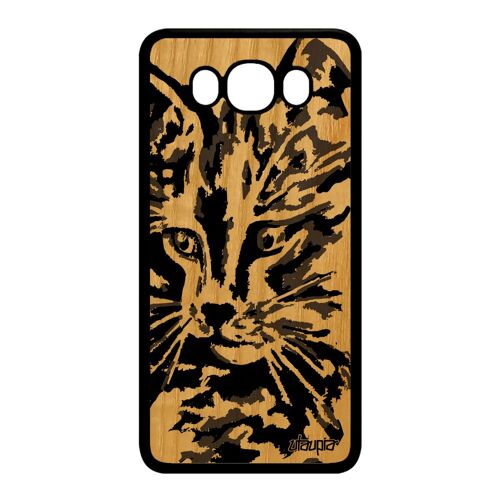 Coque bois Galaxy J7 2016 silicone chat frêne case dessin noir et blanc Samsung Galaxy J7 2016