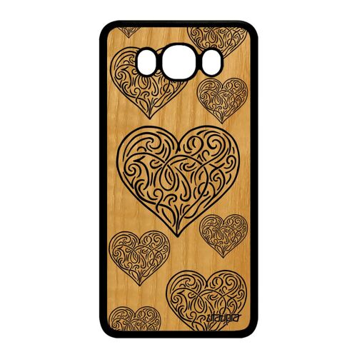 Coque silicone coeur pour Samsung J7 2016 en bois telephone amour noir art Samsung Galaxy J7 2016