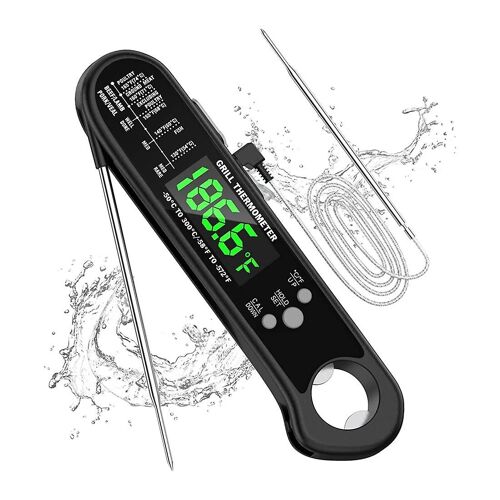 Thermomètre à viande numérique,Thermomètre alimentaire numérique à lecture instantanée 2 en 1 avec sonde pliable et pour barbecue,Gri