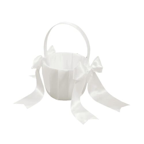 1pack Panier De Fille De Fleur Blanche Panier De Mariage Pour Filles De Fleurs Mignon Satin Fille De Fleur Panier