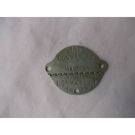 "Ww2/Prewar France Plaque D'identité Militaire Francaise Non Cassée "B.M." 1932 3807 Seine 1o Beau