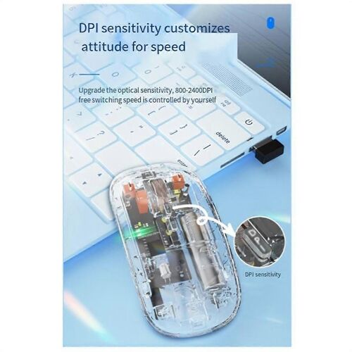 Mute Wireless Bluetooth Mouse 3-Mode Transparent Mouse 2.4G + BT pour ordinateur portable/tablette