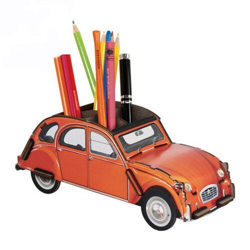 Citroen 2cv Orange Pot À Crayons Kit En Bois Éco Certifié - 9 X 23 X 8,5 Cm Werkhaus