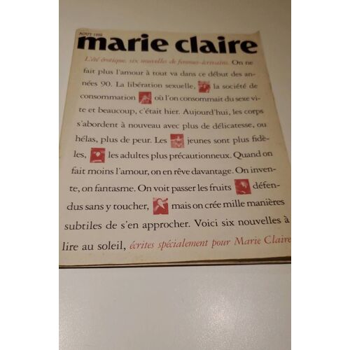Marie Claire Août 1992 L'Été Érotique 6 Nouvelles De Femmes-Écrivains Madeleine Chapsal Noëlle Chatelet Alina Reyes Catherine Rihoit Sonia Rykiel Francoise Bouillot Érotisme Curiosa