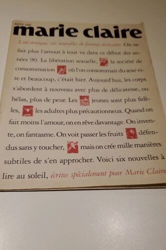 Marie Claire Août 1992 L'Été Érotique 6 Nouvelles De Femmes-Écrivains Madeleine Chapsal Noëlle Chatelet Alina Reyes Catherine Rihoit Sonia Rykiel Francoise Bouillot Érotisme Curiosa