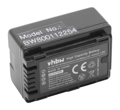 vhbw 1x Batterie compatible avec Panasonic HC-V520M, HC-V520GK, HC-V520 caméra vidéo caméscope (1600mAh, 3,6V, Li-ion) avec puce d'information
