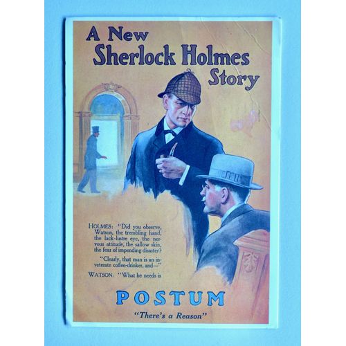 Carte Postale Publicitaire Postum Substitut De Café. Sherlock Holmes And Mr Watson (Auteur Arthur Conan Doyle) : A New Sherlock Holmes Story. Timbre Ours Bd