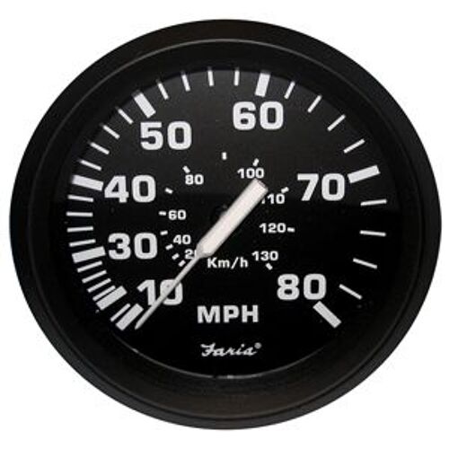 Faria Euro Black 4"" Speedometer - 80mph (Mechanical)
