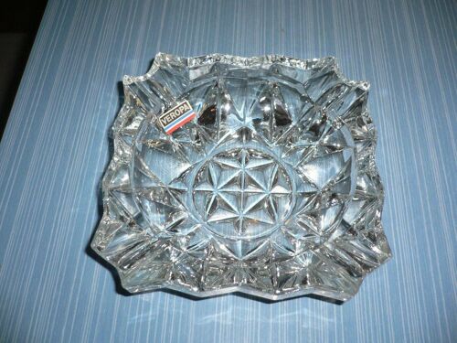 Cendrier En Verre Très Épais Carre "14" Vintage Marque Veropa