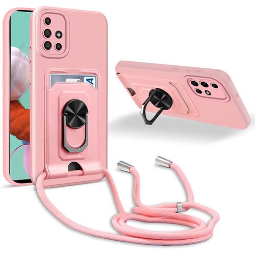 Coque Cordon De Collier Samsung Galaxy A51 4g, 360¡Ãanneau Support Fente Carte De La Case-Pink