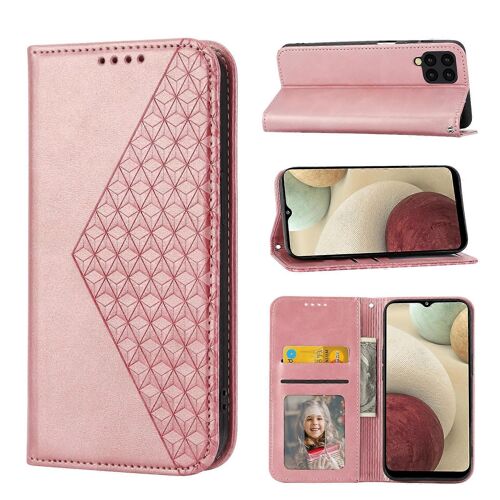 Pour Samsung Galaxy A22 4g Cubic Grid Calf Texture Magnetic Closure Leather Phone Case