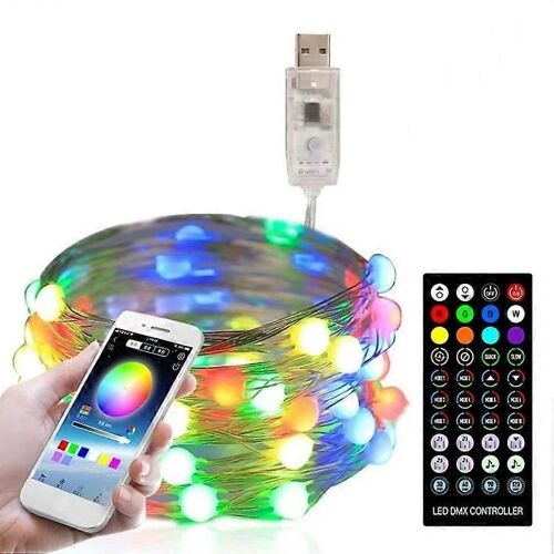 Décoration de Noël USB fil de cuivre guirlande lumineuse télécommande &amp contrôle de l'application mobile Bluetooth, longueur : 5m 50 LEDs