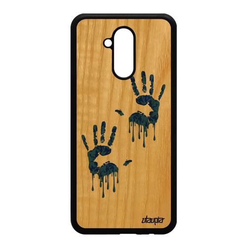 Coque En Bois Silicone Empreinte Main Pour Mate 20 Lite Et Trace De Noir Huawei Mate 20 Lite