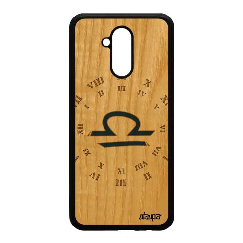 Coque Bois Silicone Pour Huawei Mate 20 Lite Signe Balance Horoscope Bleu Rigide
