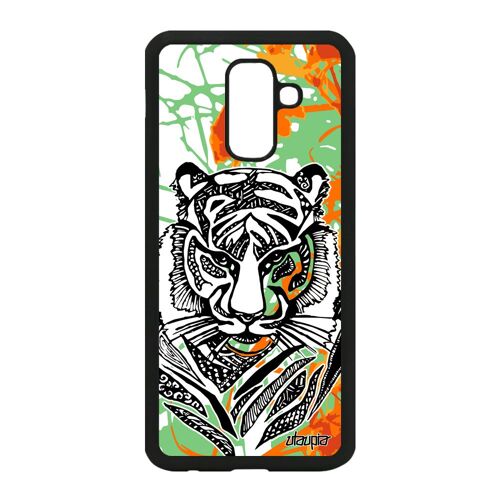 Coque silicone tigre Samsung Galaxy A6 Plus 2018 felin blanc ethnique solide alu
