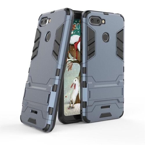 SATURCASE Coque pour Xiaomi Redmi 6, Hybride 2 en 1 [PC & Silicone] Double Couche Pare-chocs Protecteur Arrière Coque Housse Étui avec Béquille pour Xiaomi Redmi 6 (Bleu Marine)