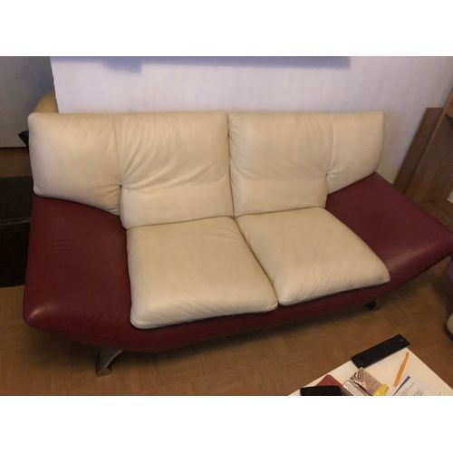 Canapé 2 Places Cuir Bordeaux Et Beige