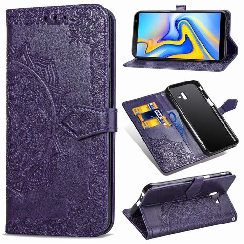 Samsung Galaxy J6 Plus 2018 Coque, SATURCASE Mandala PU Cuir Magnétique Flip Portefeuille Support Porte-carte Protecteur Coque Housse Étui avec Dragonne pour Samsung Galaxy J6 Plus 2018 (Violet)